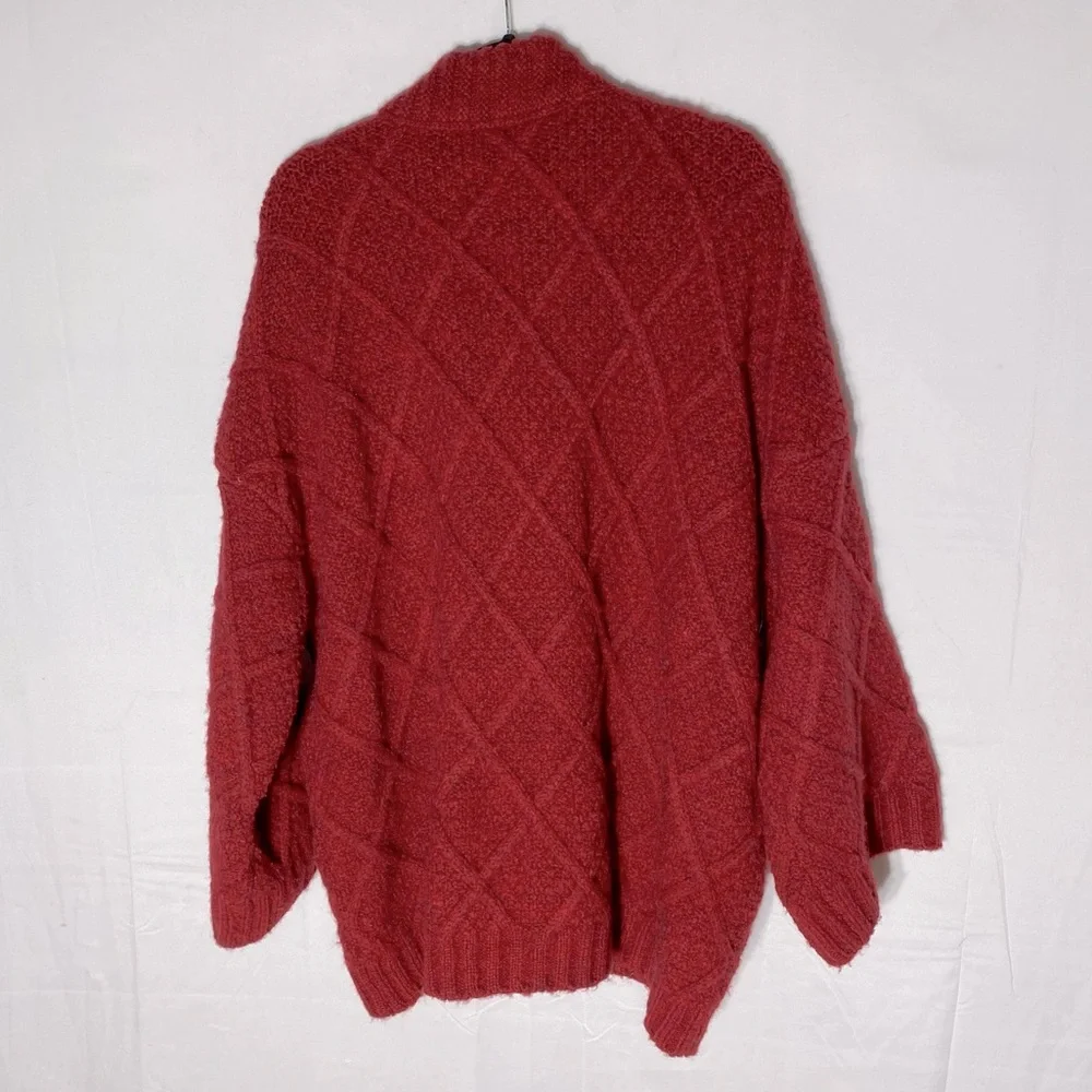 Vintage Oversized Red Chunky Textured Diamond Knit Cardigan Sweater W Toggles XL - Picture 13 of 14